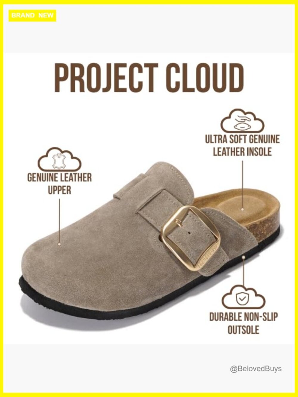 Genuine Leather Clogs Memory Foam Non-Slip Cork Footbed Women Mules - Picture 3 of 6